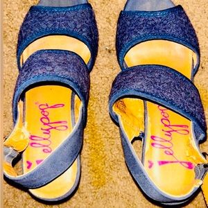 Navy Blue Cork-style Wedges